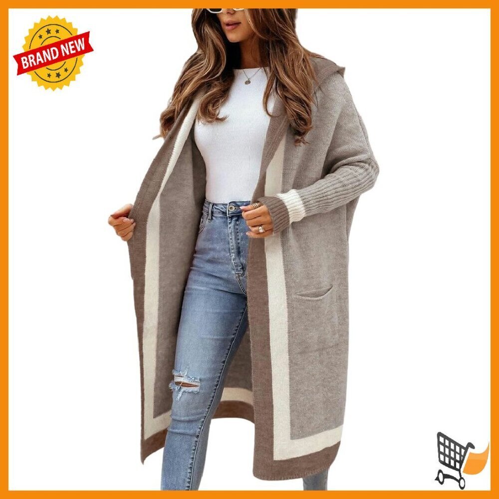 Oversized Hooded Cardigan Sweater with Pockets, Long Sleeve Open Front